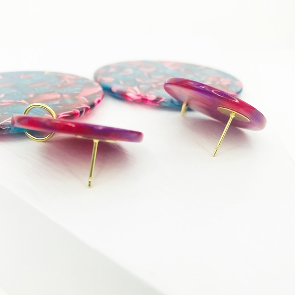 Circle Drop Earrings in Pink and Blue w/ Pink Stud - Picture 6 of 8